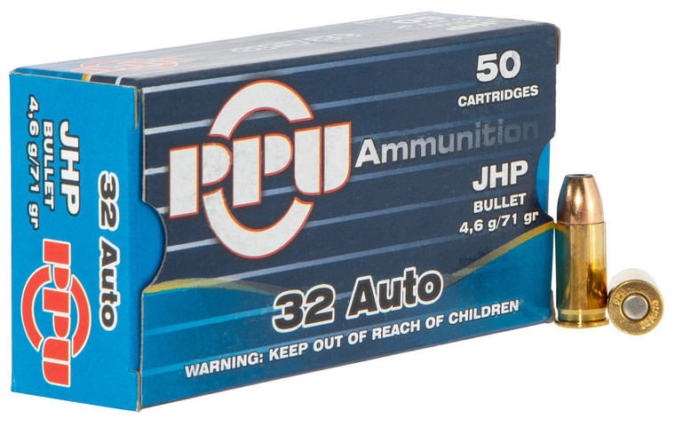 PPU PPD32A 32 ACP Jacketed Hollow Point Handgun Ammunition, 71 Grain, 50 Rounds per Box