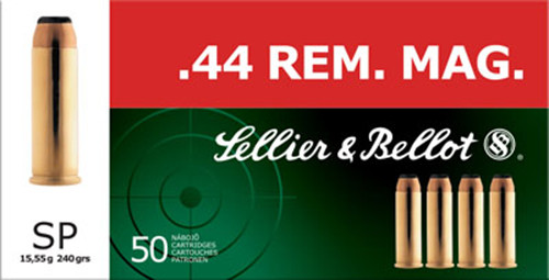 Sellier & Bellot SB44A 44 Magnum 240 Grain Soft Point Centerfire Handgun Rounds - 50 Rounds Per Box