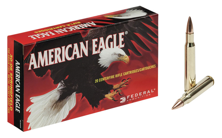 Federal American Eagle 30-06 Springfield Centerfire Rifle Ammunition - 150 Grain FMJ Boat Tail, 20 Rounds
