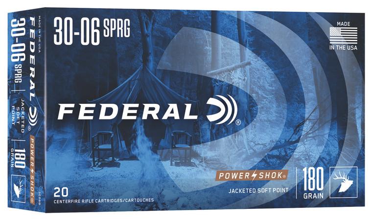 Federal Power-Shok 30-06 Springfield 180 Grain Jacketed Soft Point Centerfire Rifle Rounds (20 Rounds per Box)