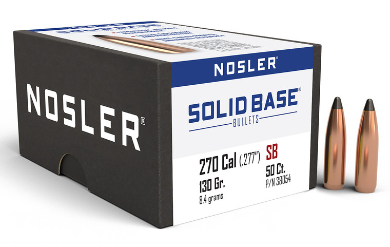 Nosler 38054 Solid Base .270 Caliber 130 Grain Soft Point Reloading Bullets, 50 Count