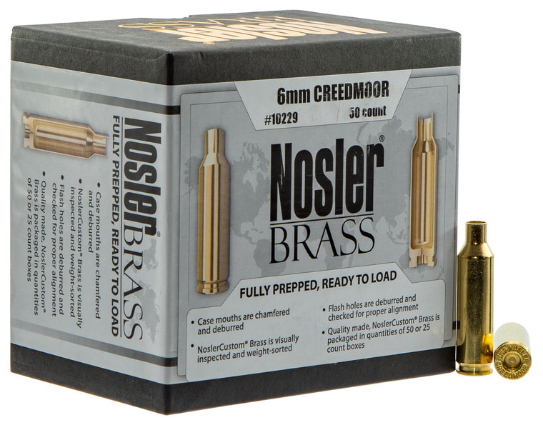 Nosler Custom Brass 6mm Creedmoor Rifle Cartridge Cases, Part 10229, 50 Count
