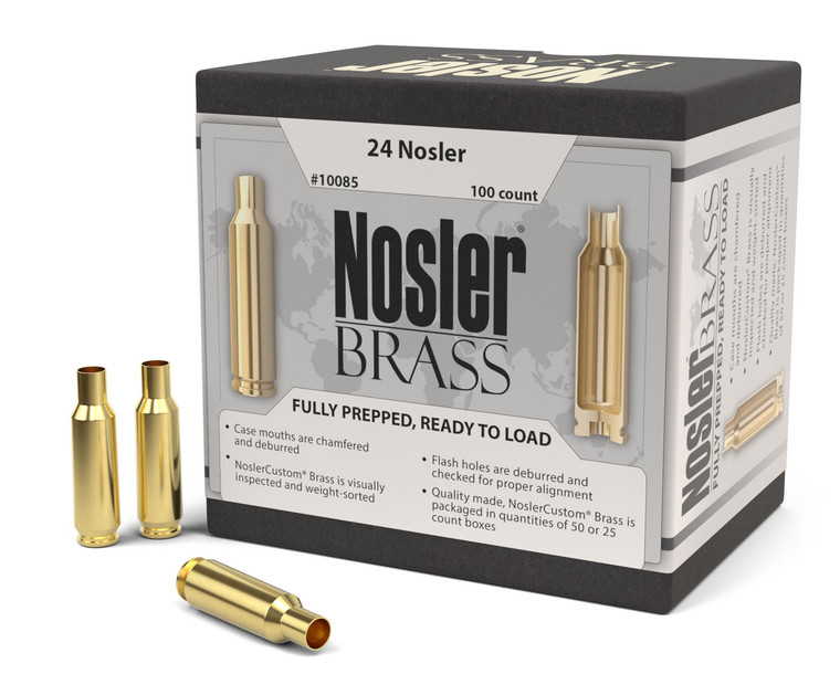 Nosler Custom Brass 24 Nosler Rifle Cartridge Cases, Part 10085, 100 Count
