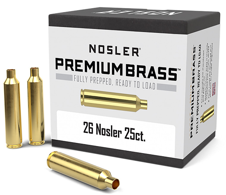Nosler 10140 Custom Brass 26 Nosler Rifle Cartridge Cases, 25 Count