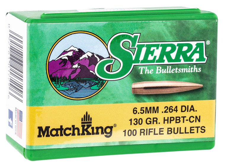 Sierra 1729 MatchKing .264 Caliber 130 Grain Hollow Point Boat Tail Bullets, 100 Count
