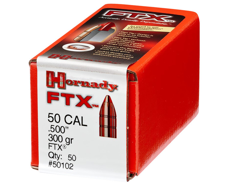 Hornady 50102 .500 Caliber 300 Grain FTX Handgun Bullets, 50 Count