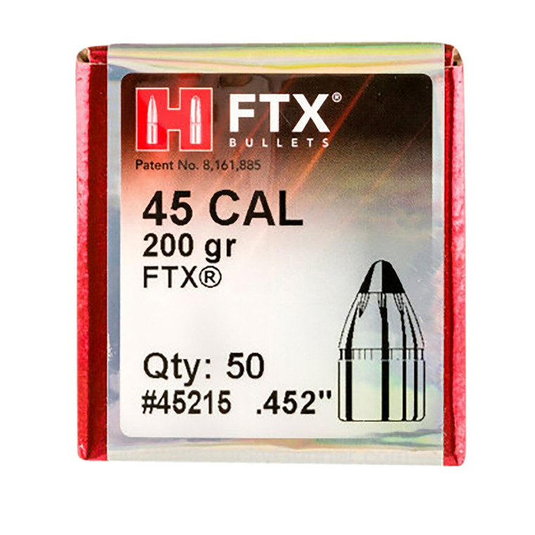 Hornady 45215 FTX .452 Caliber 200 Grain Flex Tip Expanding Bullets, 50 Count