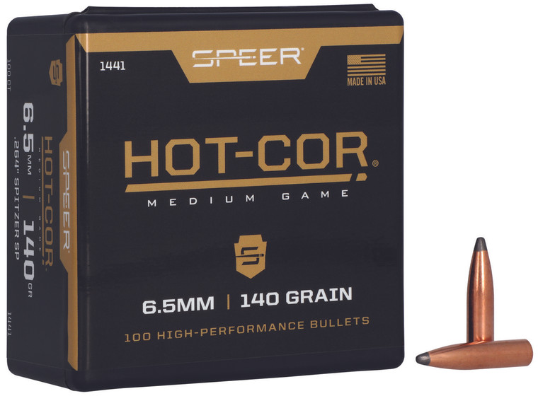 Speer Ammo 1441 Hot-Cor .264 Caliber 140 Grain Spitzer Soft Point Reloading Bullets, Box of 100