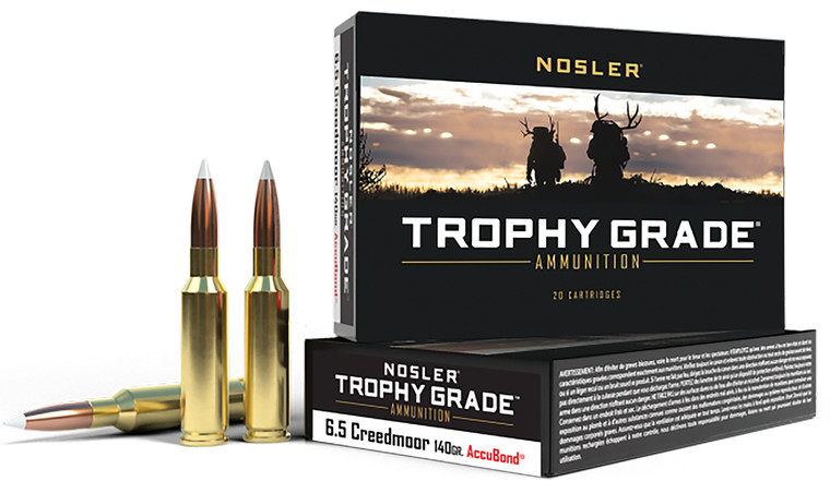 Nosler Trophy Grade 6.5 Creedmoor Ammunition with Nosler AccuBond 140 Grain – Centerfire Rifle Rounds for Hunting