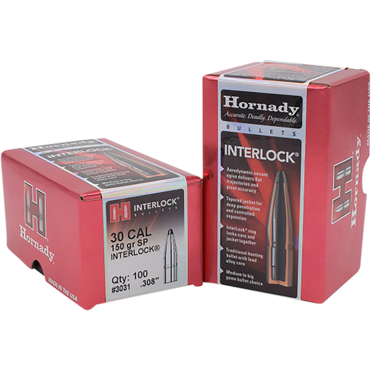 Hornady 3031 InterLock .308-Caliber 150 Grain Spire Point Reloading Bullets, 100 Count
