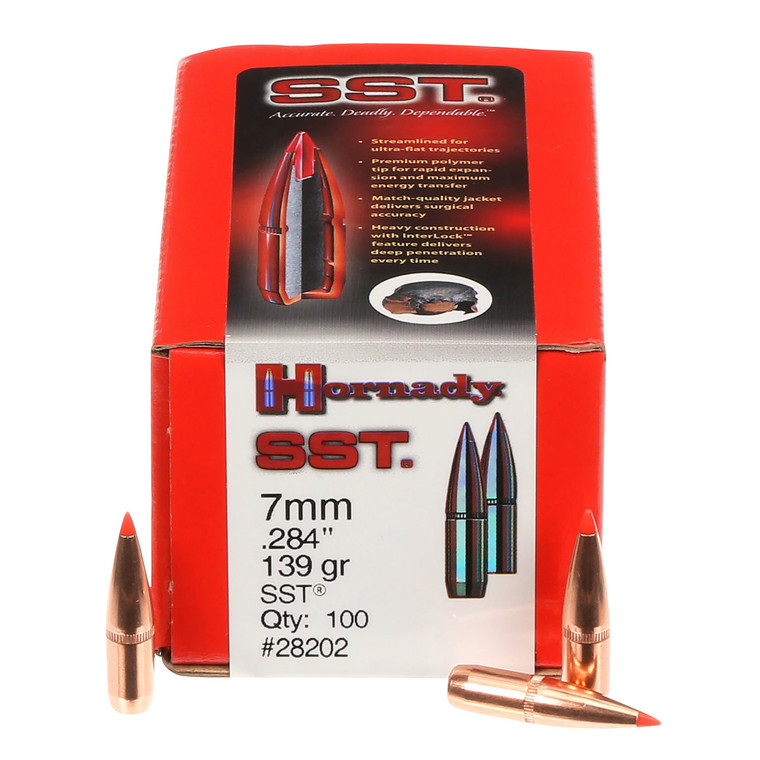 Hornady 28202 SST 7mm .284 Caliber 139 Grain Polymer Tip Bullets, 100 Count
