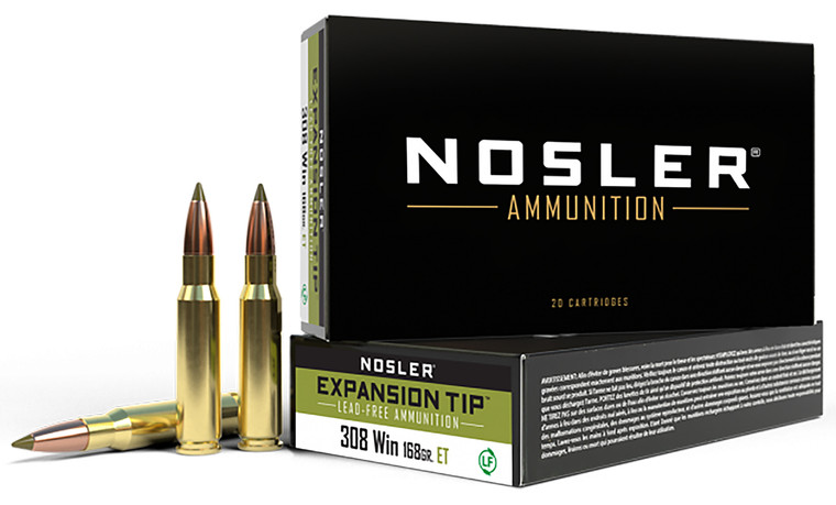 Nosler E-Tip 308 Winchester 168 Grain Lead-Free Hunting Ammunition - 20 Rounds per Box