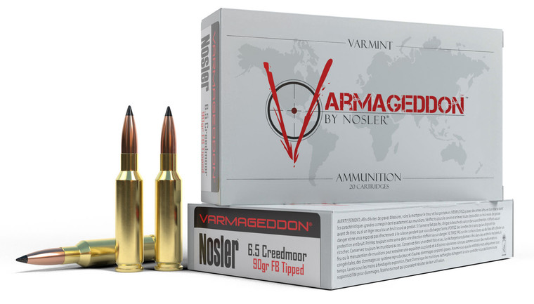 Nosler Varmageddon 6.5 Creedmoor 90 Grain Flat Base Tipped Centerfire Rifle Ammunition - 20 Rounds per Box