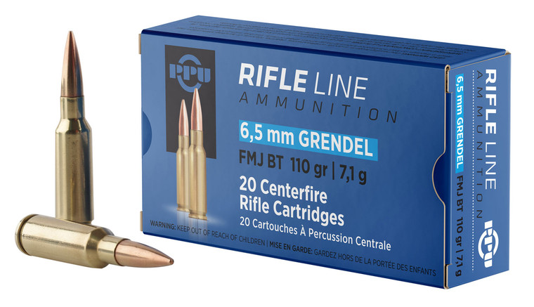 PPU 6.5 Grendel Full Metal Jacket Boat Tail Rifle Ammunition (PP6GF) - 110 Grain for Hunting