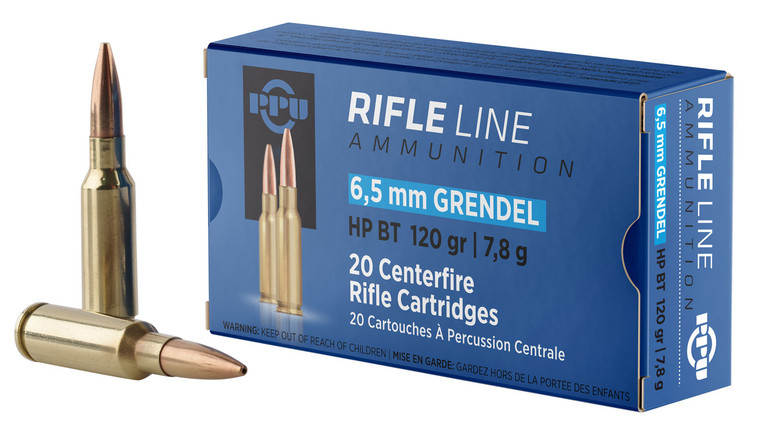 PPU 6.5 Grendel Centerfire Rifle Ammunition - 120 Grain Hollow Point Boat Tail for Hunting