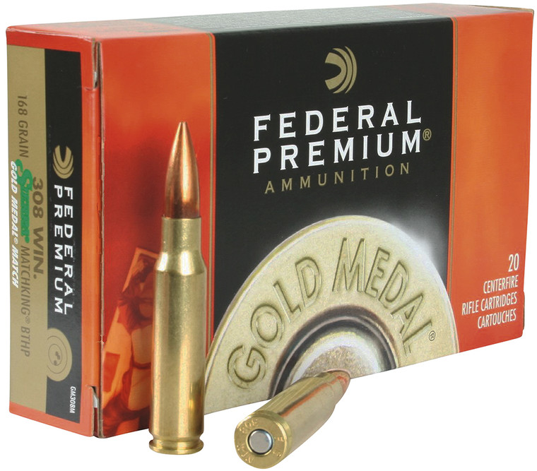 Federal Premium GM308M 168 Grain Sierra MatchKing BTHP 308 Winchester Centerfire Rifle Ammunition, 20 Rounds per Box