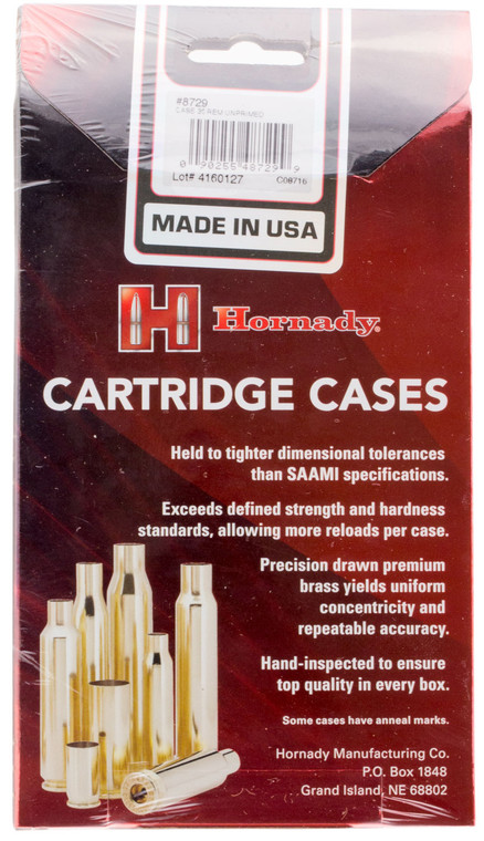 Hornady 8729 Unprimed Brass Cases, .35 Remington, 50-Pack