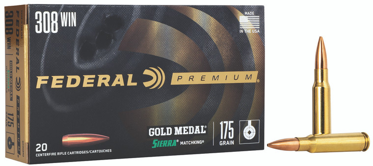 Federal Premium Gold Medal 308 Winchester Sierra MatchKing BTHP - 175 Grain, Centerfire Rifle Rounds