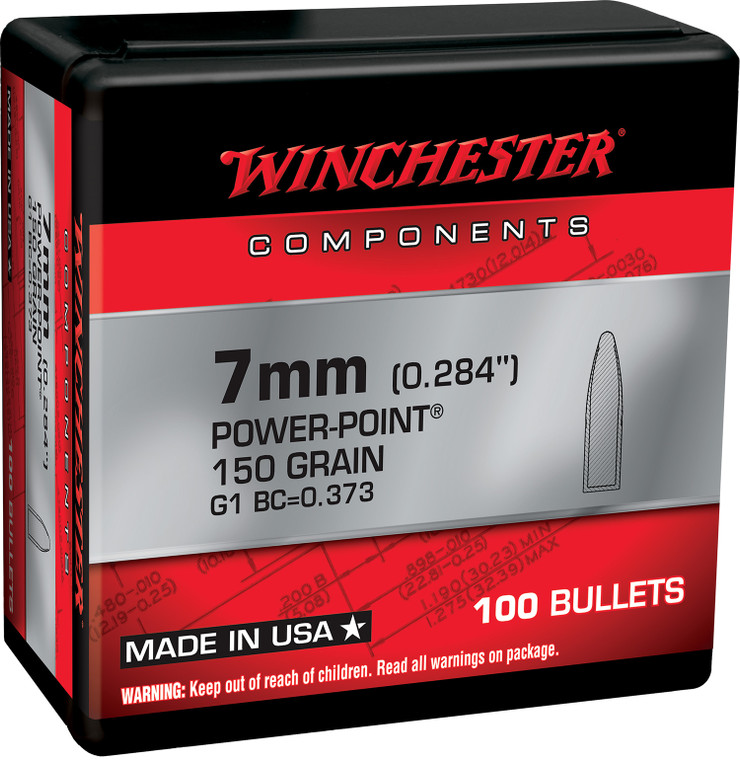 Winchester Ammo WB7PP150X Power Point .284 Caliber 150 Grain Reloading Bullets, 100 Count
