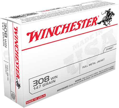 Winchester Ammo USA3081 308 Winchester Full Metal Jacket 147 Grain Centerfire Rifle Rounds - Target Shooting Ammunition