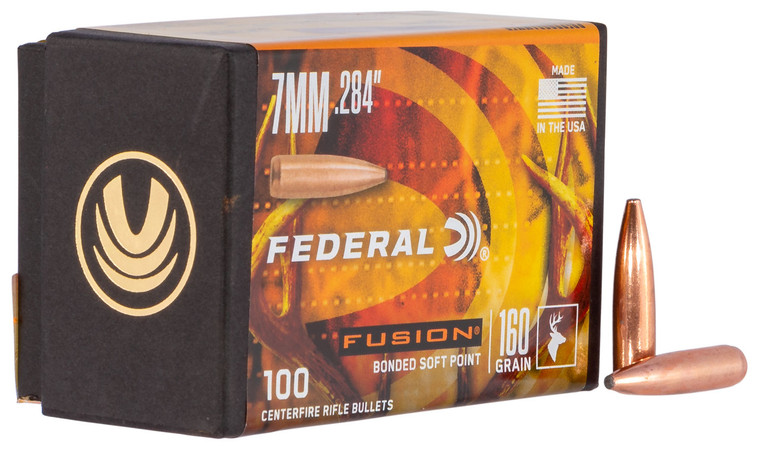 Federal Fusion Soft Point 7mm 160 Grain .284 Caliber Reloading Bullets, 100 Count - FB284F3