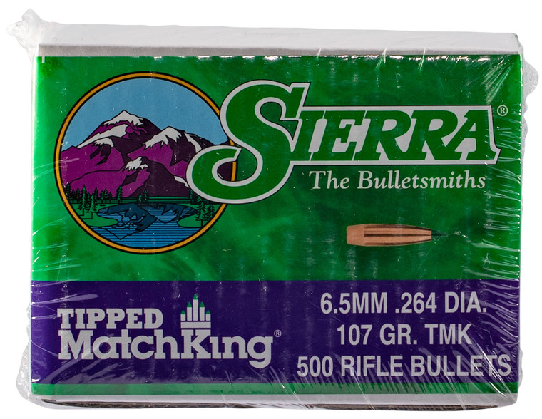 Sierra 7407C .264 107 Grain Tipped MatchKing Reloading Bullets, 500 Count