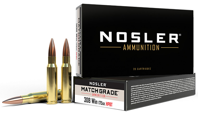 Nosler Match Grade .308 Winchester Custom Competition Hollow Point Boat Tail Ammunition – 175 Grain, 20 Rounds per Box