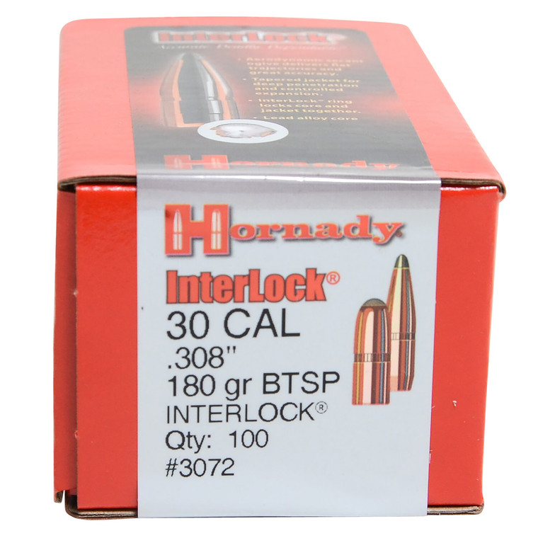 Hornady 3072 .308 Caliber 180 Grain InterLock Boat Tail Spire Point Bullets, 100 Count