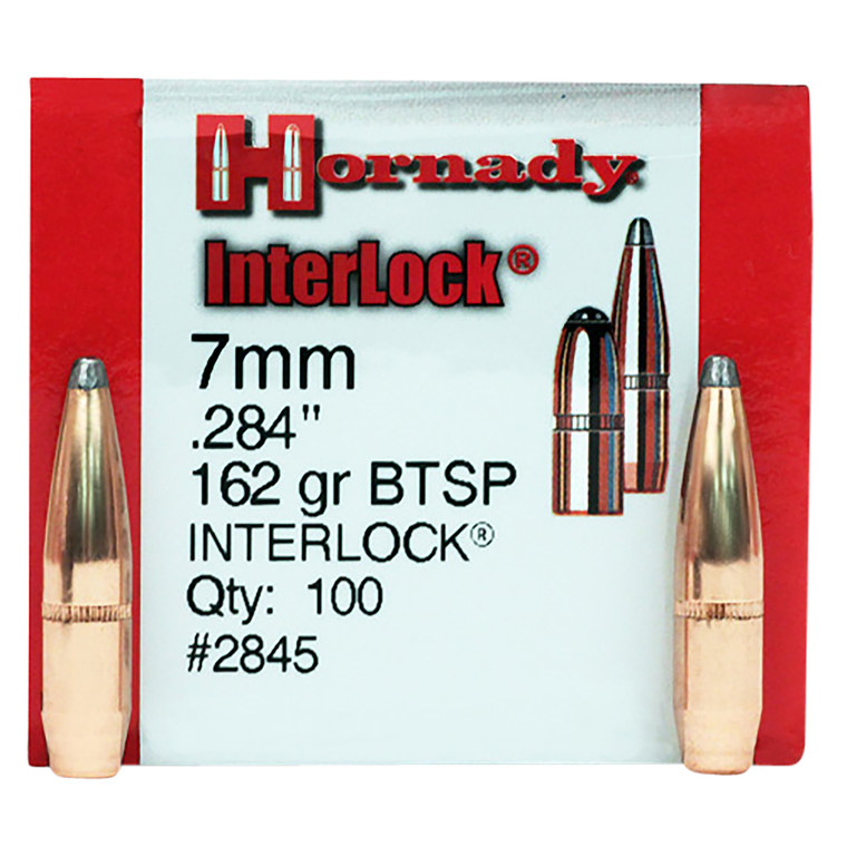 Hornady InterLock 7mm .284 Caliber 162 Grain Boat Tail Spire Point Bullets, Part 2845, 100 Count