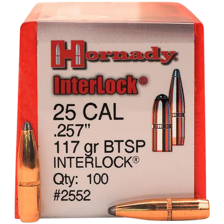 Hornady 2552 .257 Caliber 117 Grain Boat Tail Spire Point InterLock Bullets, 100 Count