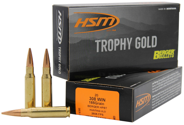 HSM 308185VLD Berger Hunting VLD Match Centerfire Rifle Rounds - 185 Grain for Hunting