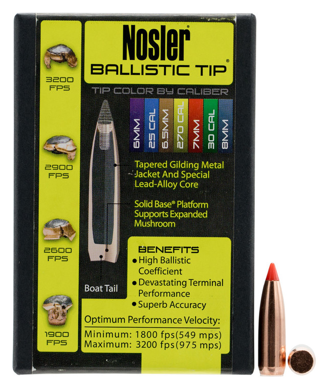 Nosler Ballistic Tip Hunting 7mm 120 Grain Spitzer Reloading Bullets, Part Number 28120, 50 Count