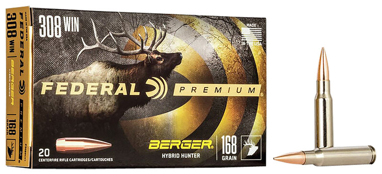 Federal Premium Berger Hybrid Hunter .308 Winchester 168 Grain Centerfire Rifle Rounds (20 Rounds per Box)