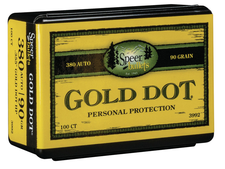 Speer Ammo 3992 Gold Dot 9mm 90 Grain .355 Hollow Point Reloading Bullets, 100 Count