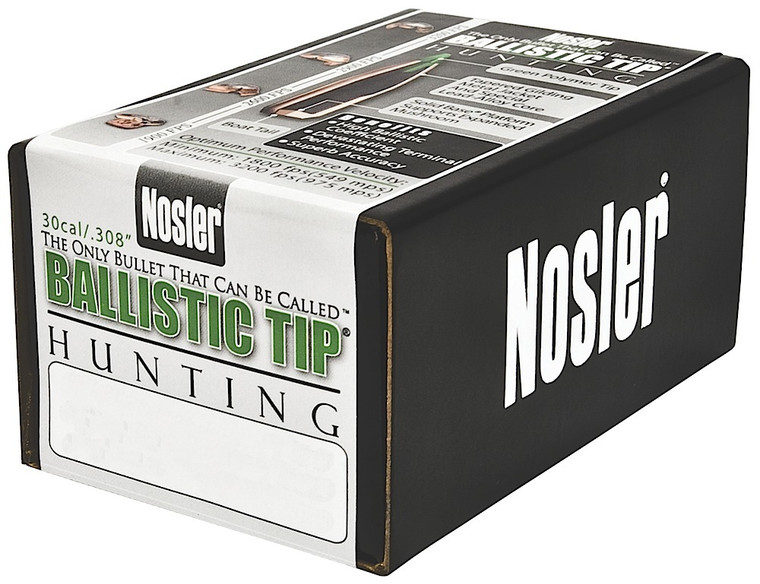 Nosler Ballistic Tip Hunting .30 Caliber 180 Grain Spitzer Bullets, Part 30180, 50 Count