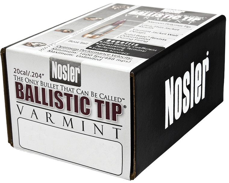 Nosler Ballistic Tip Varmint .204 Caliber 40 Grain Spitzer Reloading Bullets, 100 Count, Part 52111