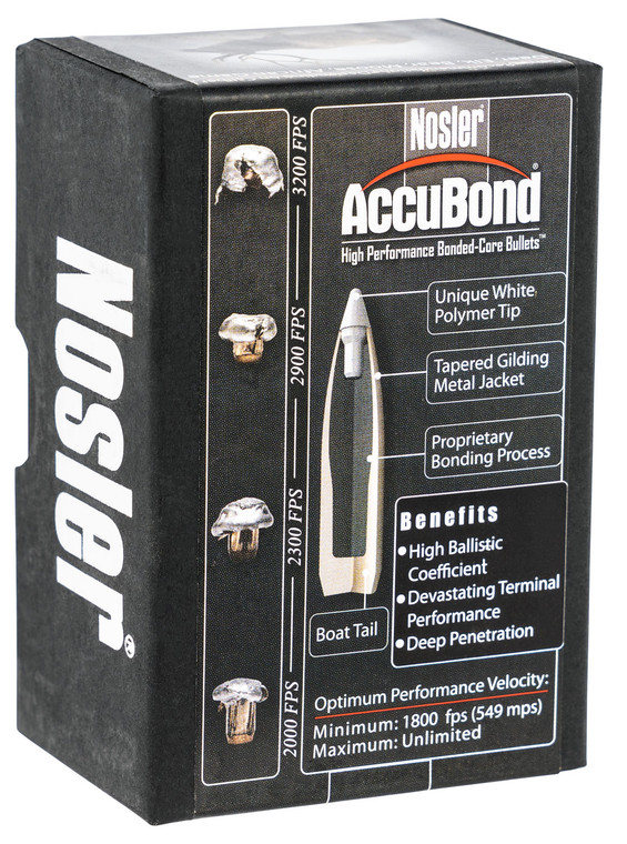 Nosler AccuBond .308 Caliber 165 Grain Spitzer Point Reloading Bullets, Part Number 55602