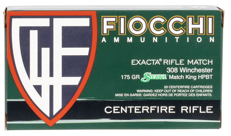 Fiocchi 308 Win MatchKing BTHP Centerfire Rifle Ammunition, 175 Grain, 20 Rounds per Box