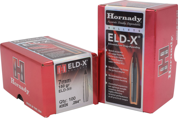 Hornady 2826 7mm .284 Caliber 150 Grain ELD-X Hunting Bullets, 100 Count