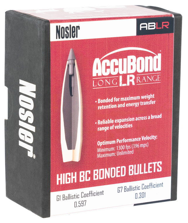 Nosler AccuBond-LR .308 Caliber 190 Grain Spitzer Bullets, Part 58456, 100 Count