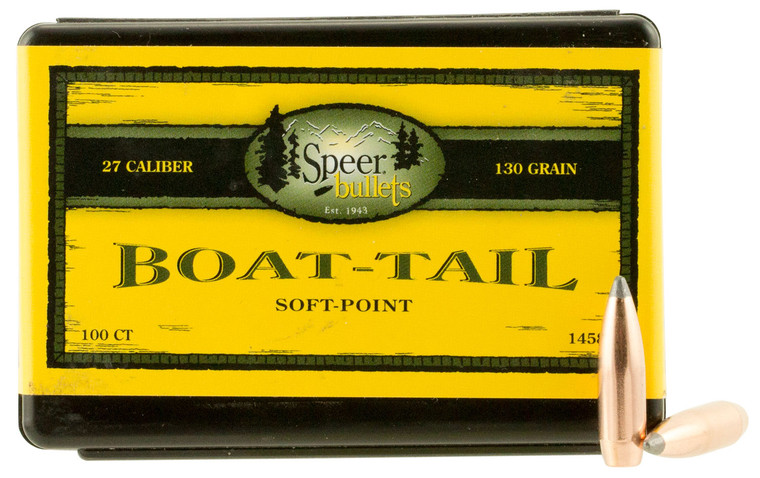 Speer Ammo 1458 .270 Caliber 130 Grain Spitzer Boat-Tail Soft Point Bullets, 100 Count