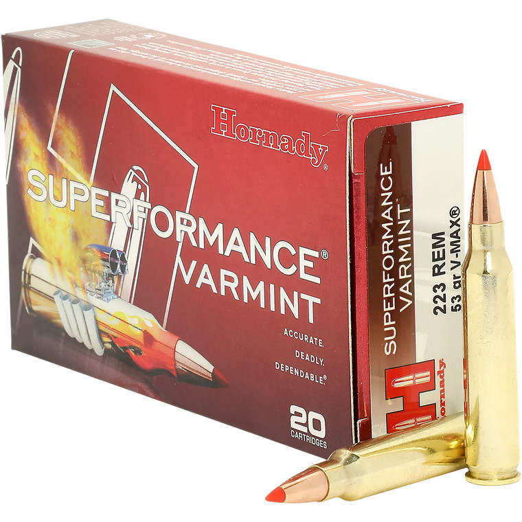 Hornady Superformance Varmint .223 WSSM 55 gr V-Max Centerfire Rifle Ammunition (20 rounds per box, 10 boxes per case)