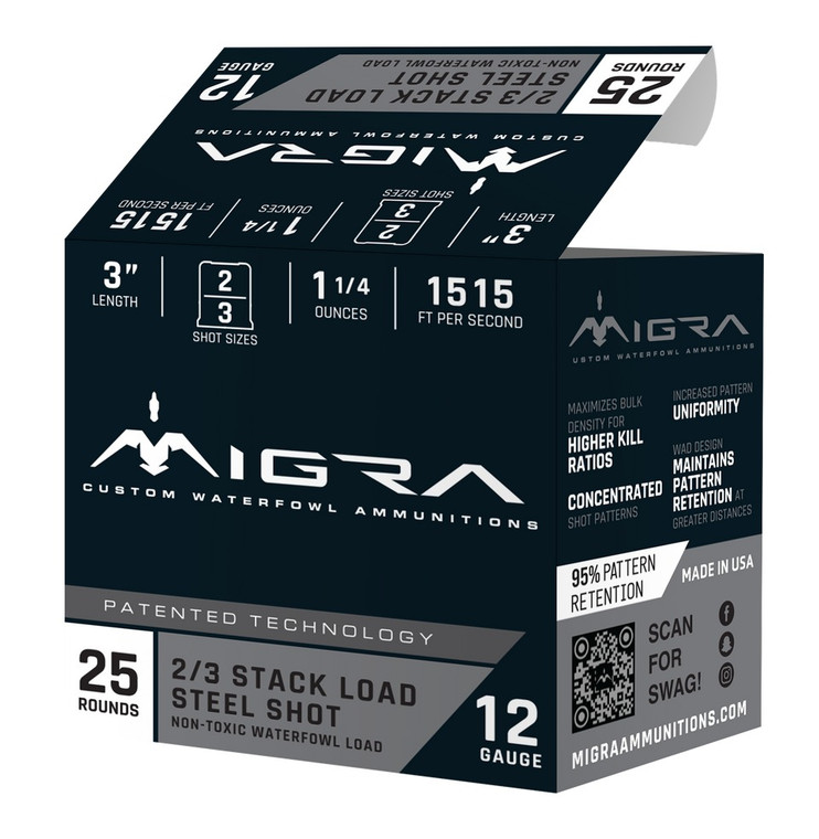 MIGRA Ammunition M12AS23 12 Gauge Shotshell Steel Loads (25 Rounds / Box)
