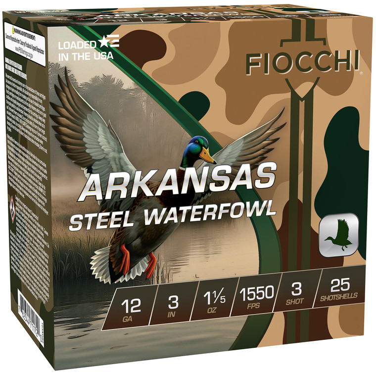 Fiocchi 123ADS3 12 Gauge Shotshell Steel Load, 3 Inch, 1 1/5 Ounce, Size 3 Shot