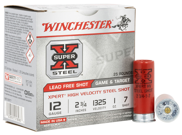 Winchester Ammo Super X Xpert HV 12 Gauge 2.75-Inch 1 oz Shotgun Shells, 7 Shot Size, 1325 fps, 25 Rounds