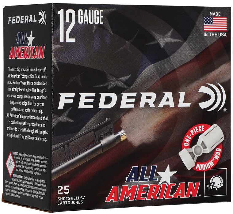 Federal All-American 12 Gauge Shotshells 1-1/8 oz, 7.5 Shot Size, 1145 fps - Reliable Trap and Skeet Load