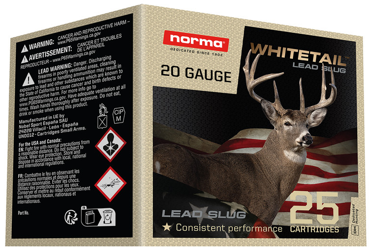 Norma Ammunition Whitetail Slug 20 Gauge 1 oz - Precision Shotshell Load for Hunting