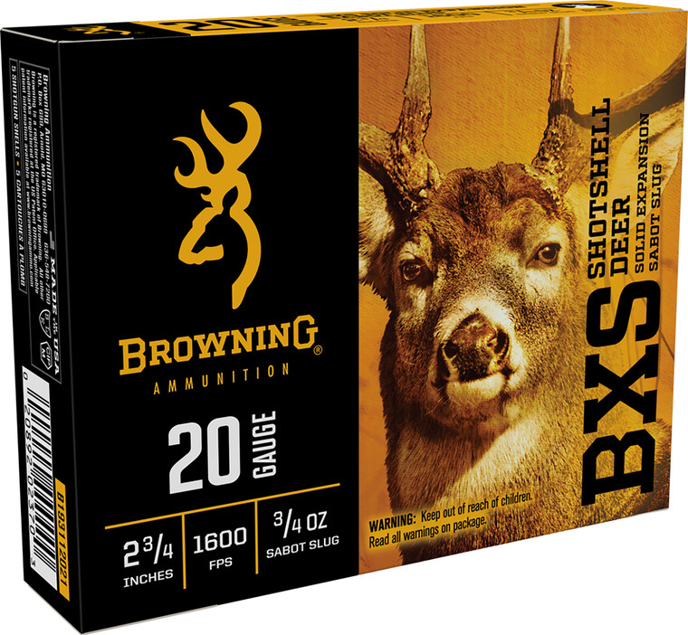 Browning Ammo BRNA B193112021 20 Gauge Sabot Slug Loads – 2.75 Inch, 3/4 oz, 1600 fps, 5 Rounds per Box
