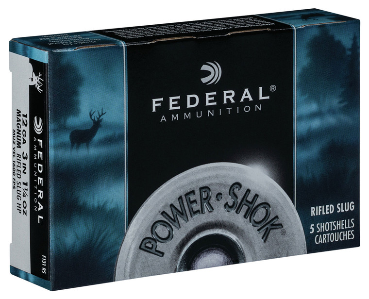 Federal Power-Shok 12 Gauge Rifled Slug F131RS for Hunting – 3 inch, 1 1/4 oz, 1600 fps