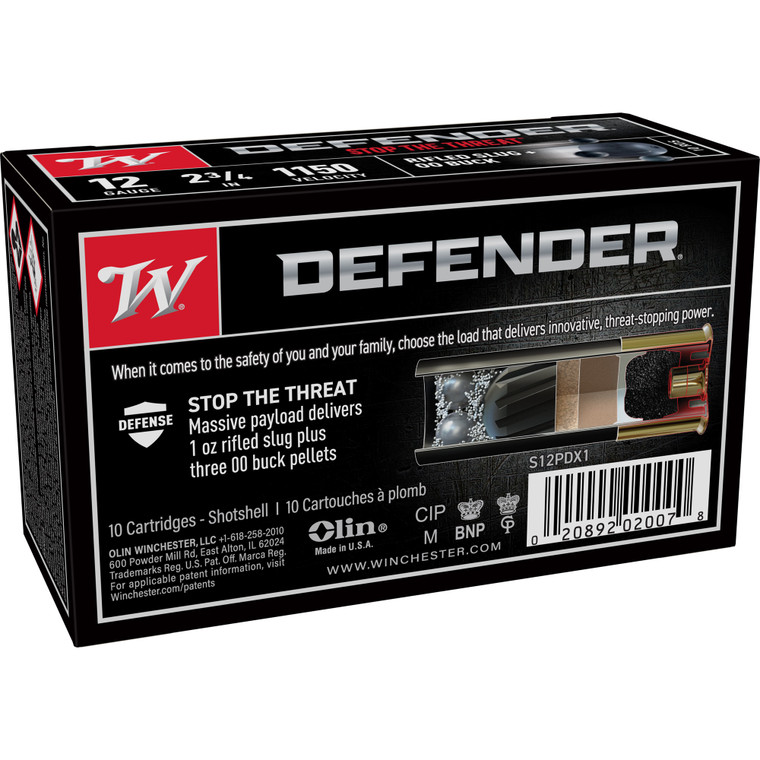 Winchester Ammunition PDX1 Defender 12 Gauge 2.75-Inch 3-Pellet Buckshot and Slug Combo